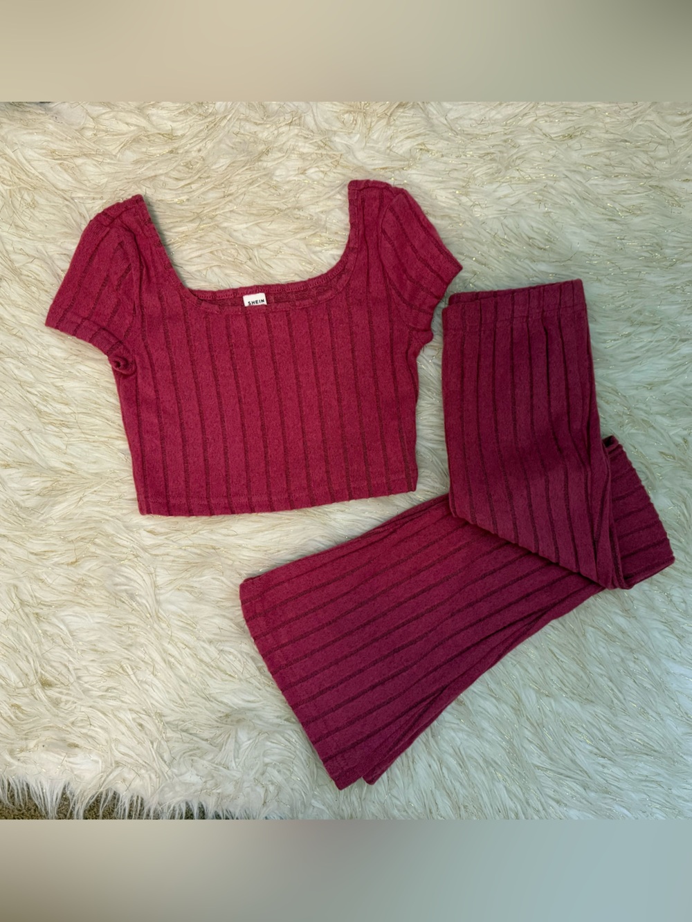 SHEIN Ribbed Knit Two-Piece Set in Burgundy